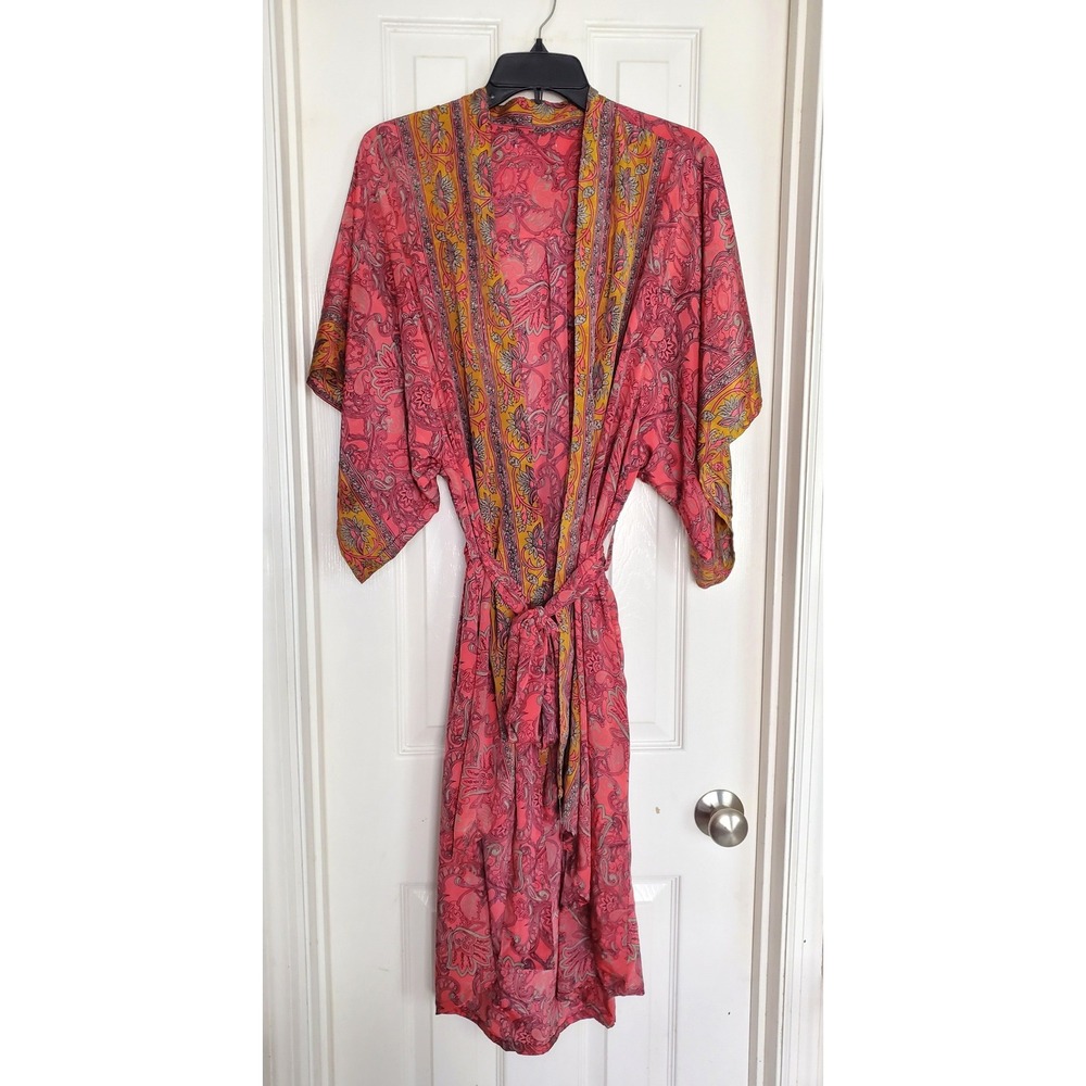 Karma Highway Kimono Robe Pink Paisley Floral Boho Loungewear Coverup One Size